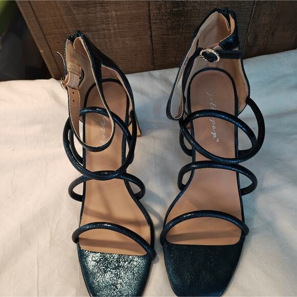 Bradshaw Caged Strappy Emerald Shimmer Green Heels 9 Sex in‎ the City Y2K - Picture 1 of 14